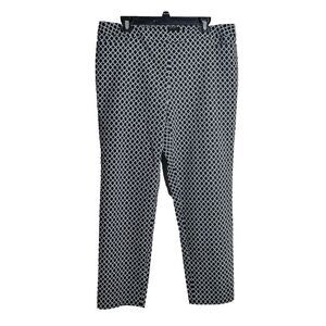 Talbots Womens Hampshire High Rise Cropped Pants 14W Black & White Circle Print